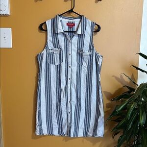 Guess Blue Stripped Linen Dress, Large